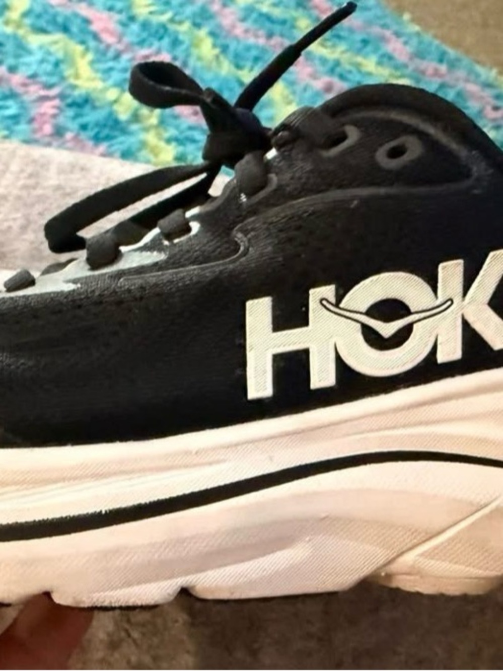 Hoka Clifton 10 Big Kids Youth Size 4 Black White Shoes